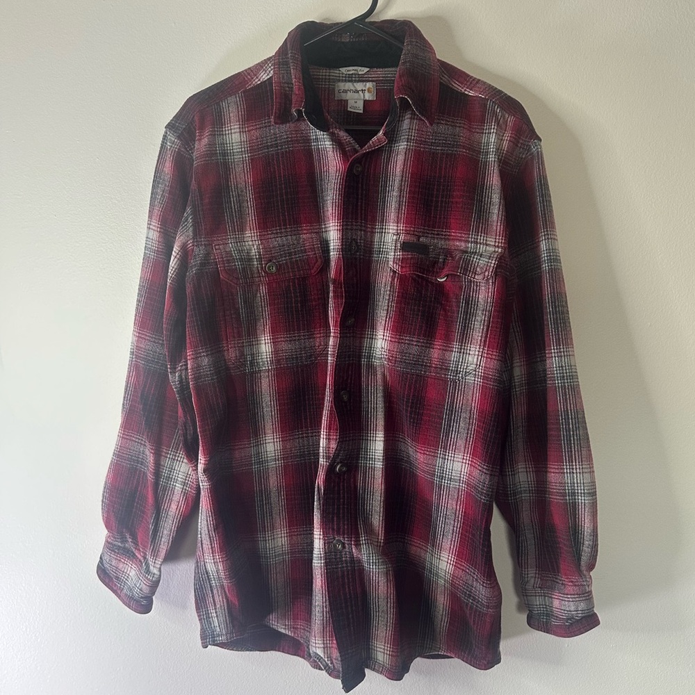 Carhartt Red/Burgandy & Black Relaxed Plaid Flannel Size Medium